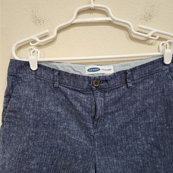 Old Navy Everyday Short Mid Rise Linen Cotton Blend Chambray Blue Plus Size 14 - Picture 2 of 9